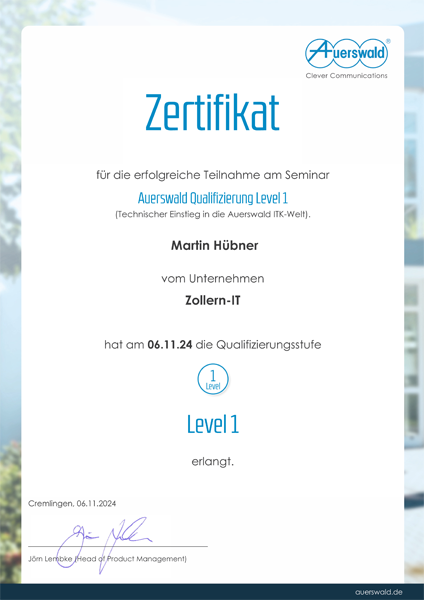 Auerswald Zertifikat – Level 1