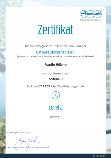Auerswald Zertifikat – Level 2
